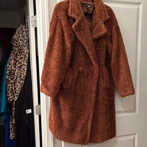 Cozy Brown Teddy Coat midi length L